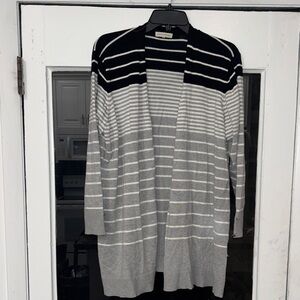 Elegant Striped Cardigan in Black and Gray